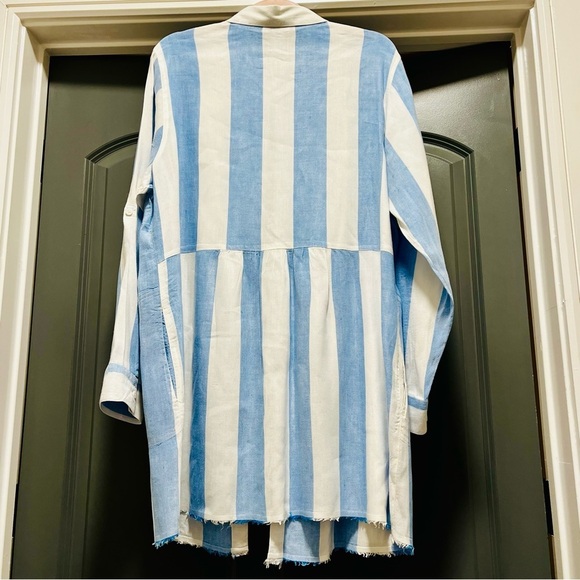 Tommy Bahama Women Linenblend Shirt Dress CoverUp Stripe Lagenlook Pockets Boho - Picture 3 of 8